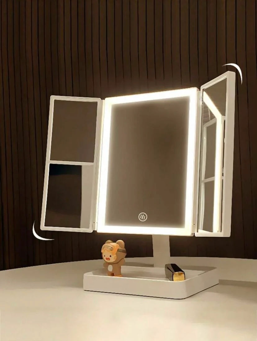 Rotatable Tri-Fold LED Makeup Mirror